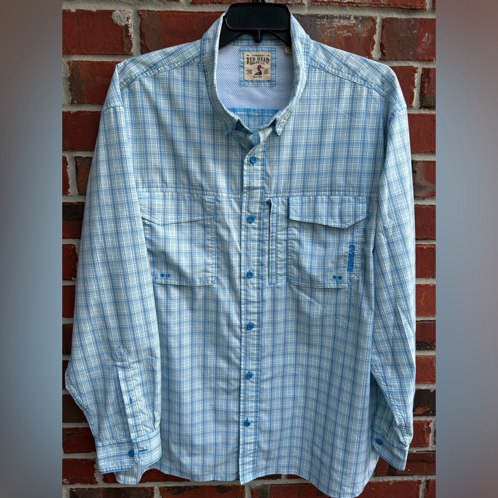 Red Head Big Tall Long Sleeve Button Down Blue Plaid Vented 3XL Fishing Shirt E1